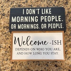 Funny Wooden Wall Signs - Black & White Welcome-ish (lot of 2)